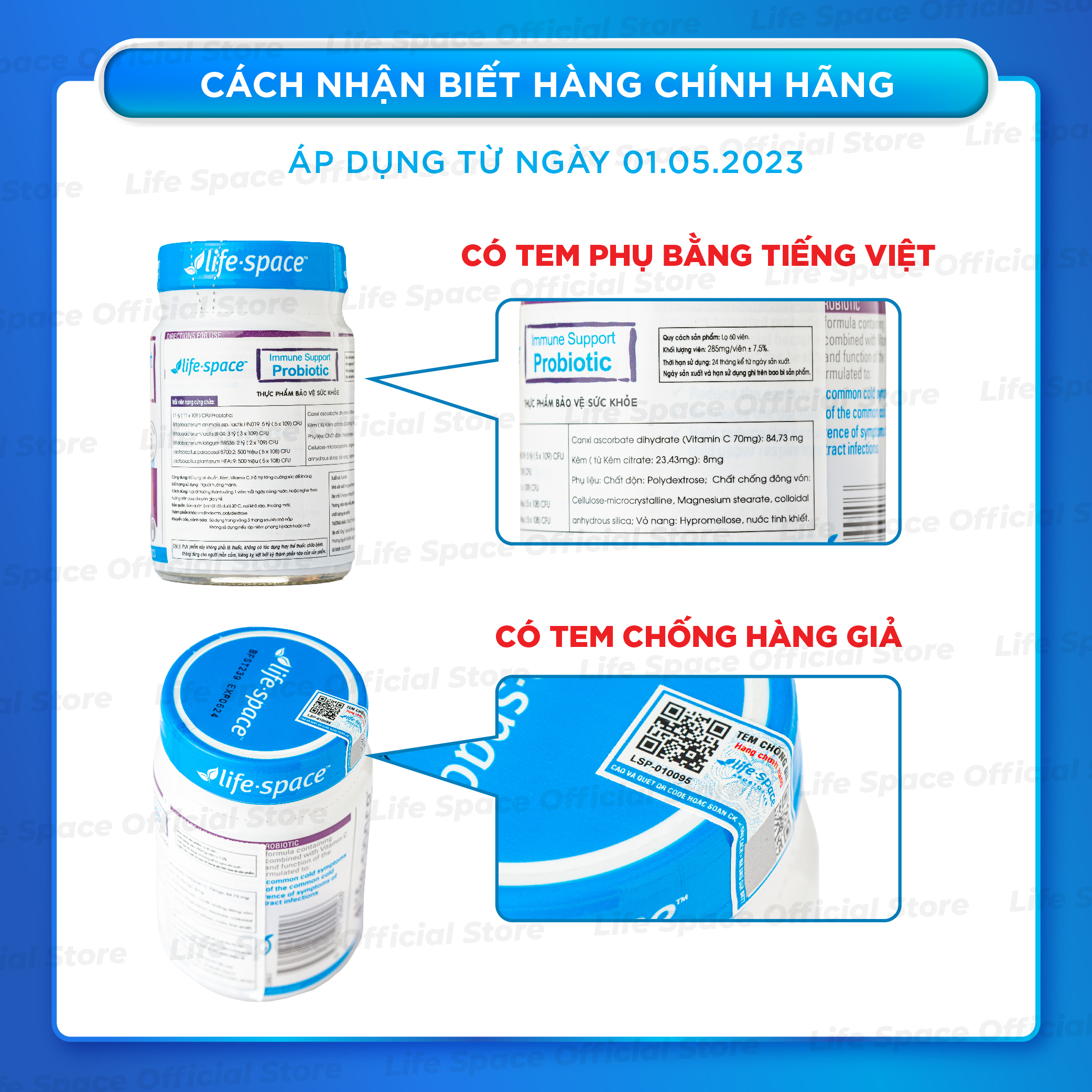 Mô tả Men vi sinh Life Space Immune Support tăng cường đề kháng, bổ sung lợi khuẩn, vitamin C, kẽm lọ 60 viên Prebiotic - 6