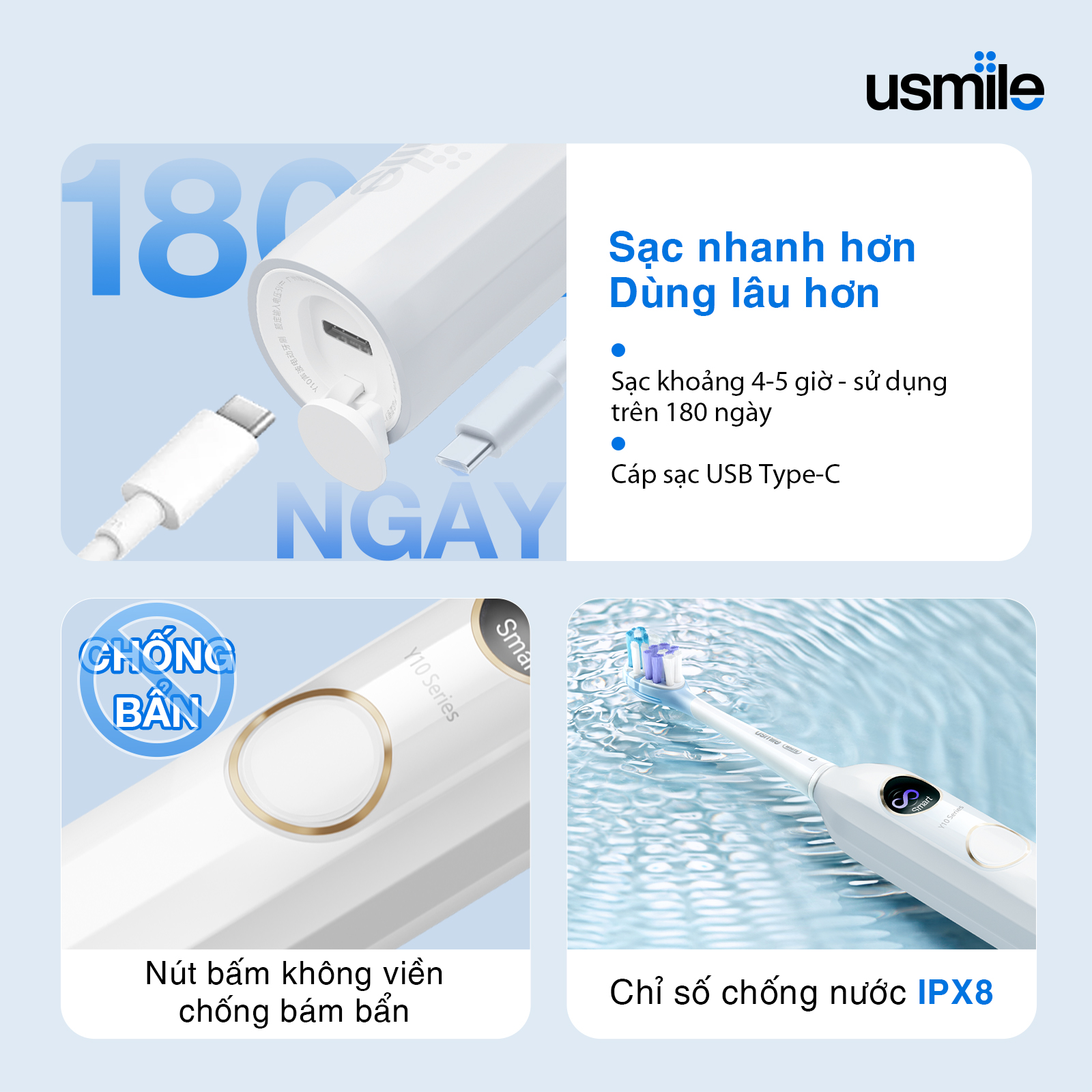 Mô tả Bàn chải điện sóng âm thông minh usmile Y10 - Bảo hành 12 tháng - 8