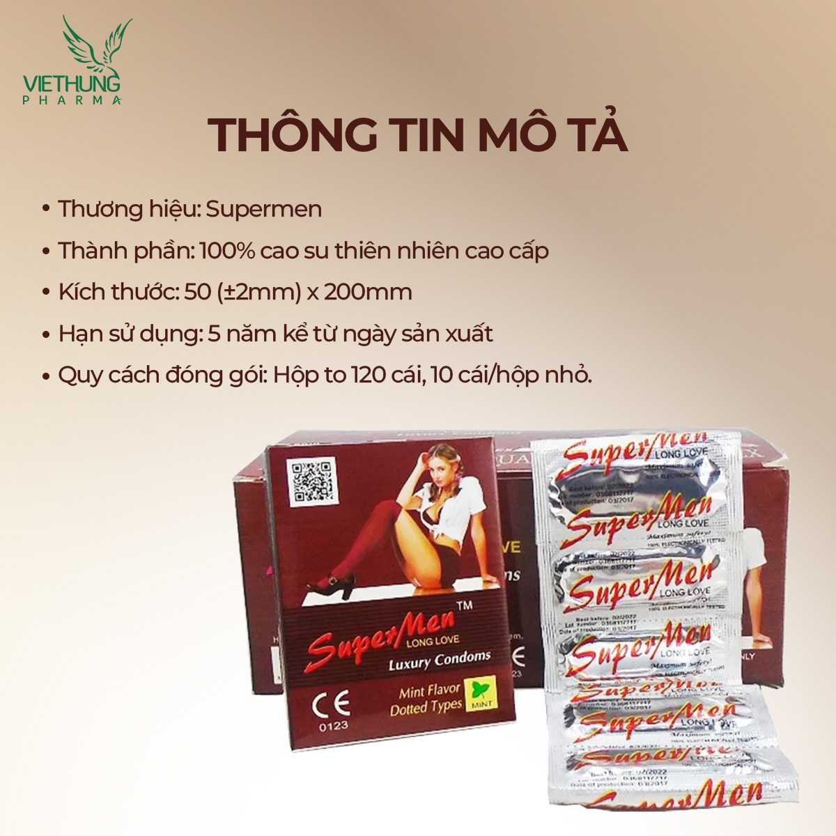 Mô tả Bao cao su Supermen siêu mỏng có chấm bi nhỏ kéo dài quan hệ, nhiều gel bôi trơn, Hộp 120 cái - 2