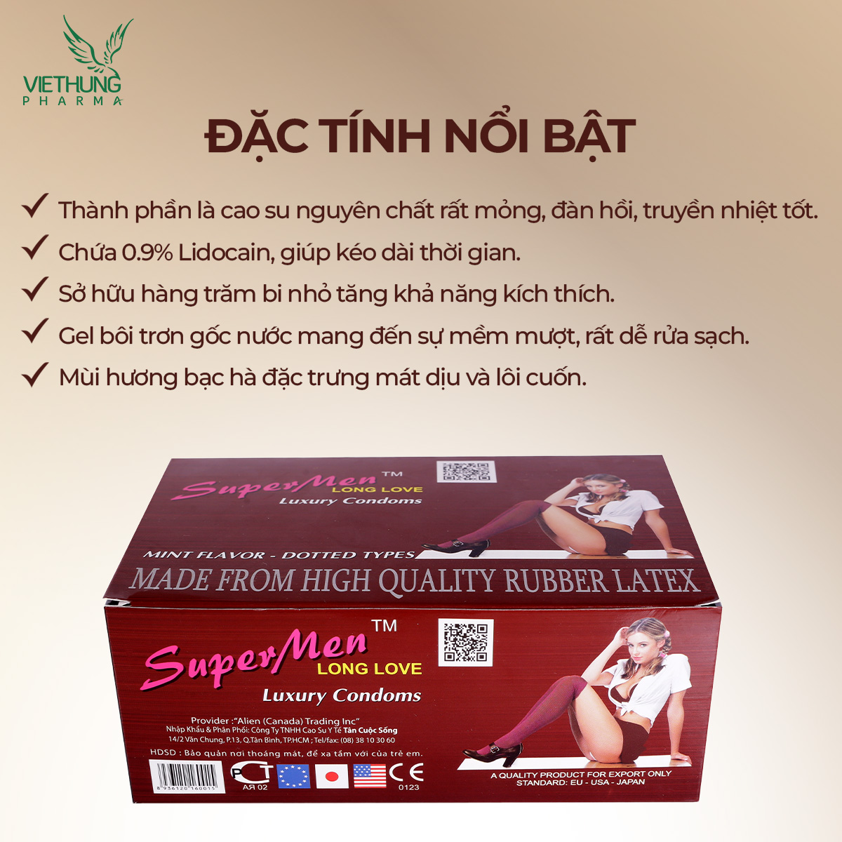 Mô tả Bao cao su Supermen siêu mỏng có chấm bi nhỏ kéo dài quan hệ, nhiều gel bôi trơn, Hộp 120 cái - 3
