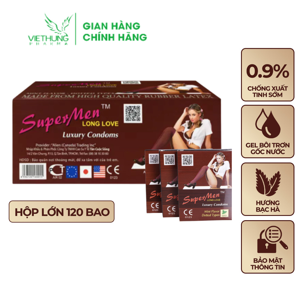 Mô tả Bao cao su Supermen siêu mỏng có chấm bi nhỏ kéo dài quan hệ, nhiều gel bôi trơn, Hộp 120 cái - 1