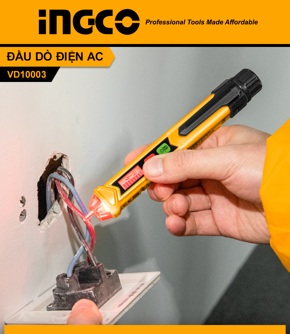 Mô tả Bút thử điện kỹ thuật số đa năng INGCO VD10003 | VD100026 đầu dò điện áp cảm ứng không tiếp xúc dòng điện dò âm tường - 4