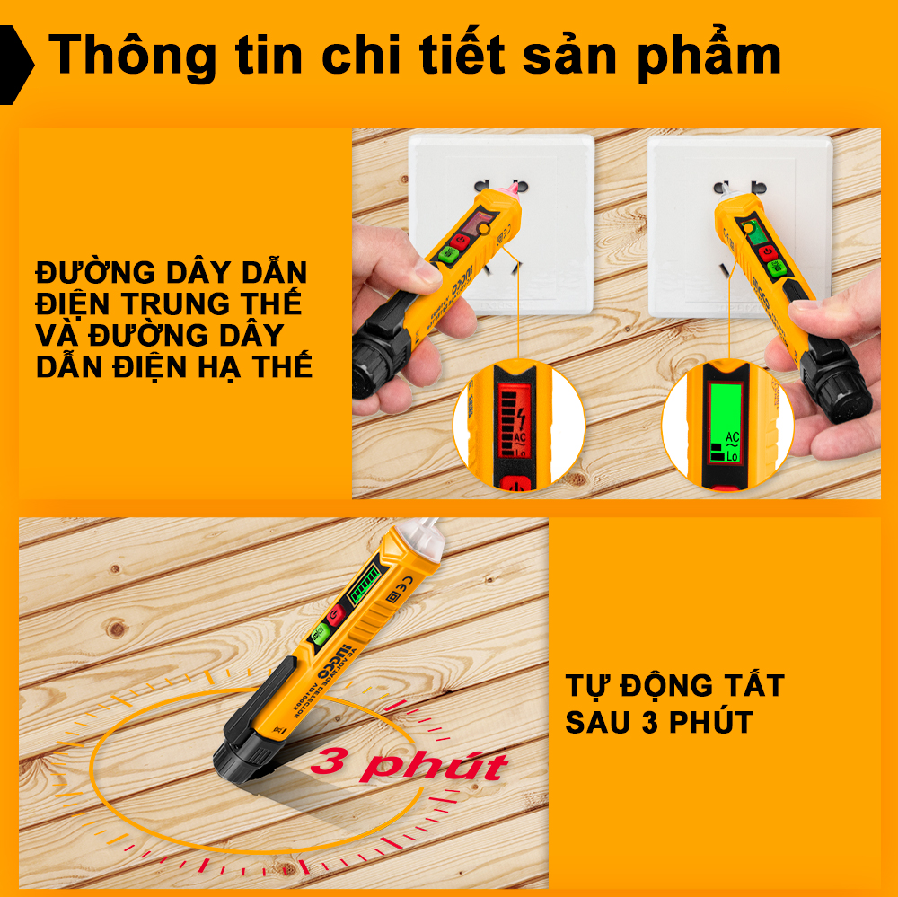 Mô tả Bút thử điện kỹ thuật số đa năng INGCO VD10003 | VD100026 đầu dò điện áp cảm ứng không tiếp xúc dòng điện dò âm tường - 6