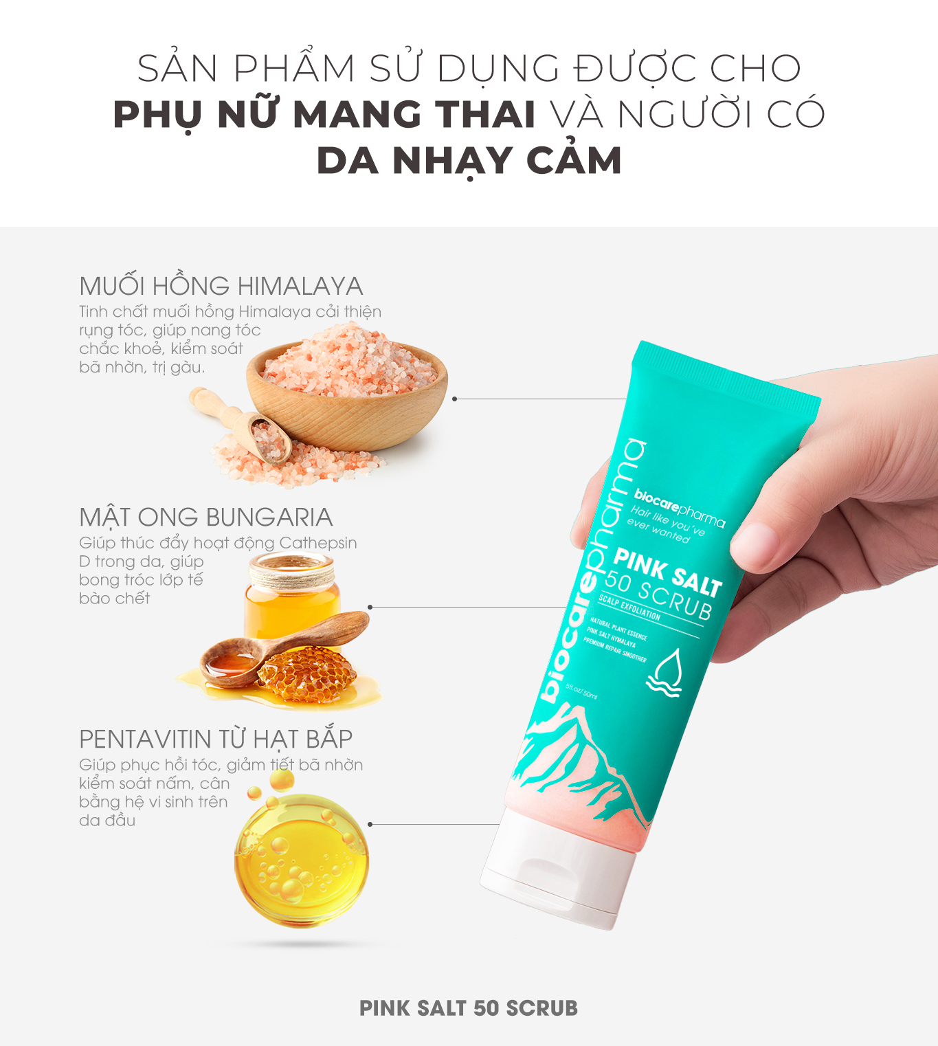 Mô tả Tẩy tế bào chết da đầu muối hồng Himalaya - Giảm bết tóc - Giảm gàu - Giúp phồng tóc - Biocarepharma - Tuýp 50gr - 1