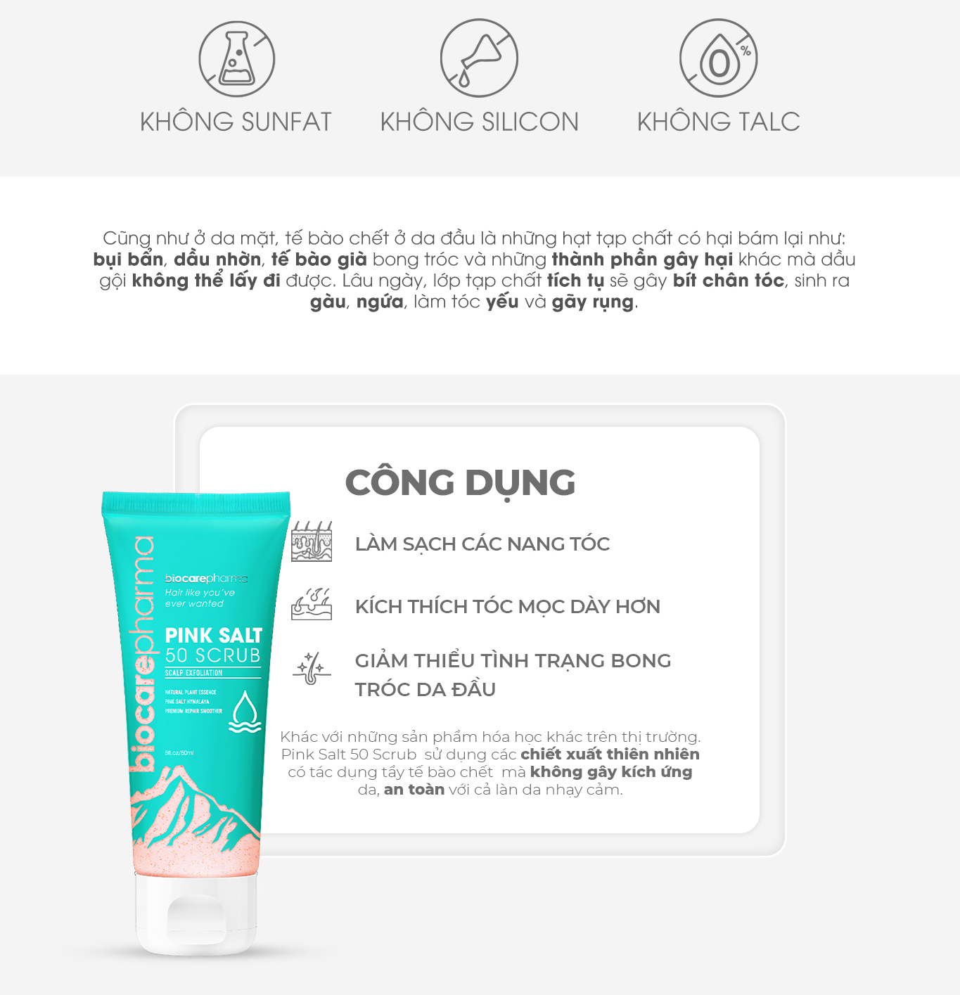 Mô tả Tẩy tế bào chết da đầu muối hồng Himalaya - Giảm bết tóc - Giảm gàu - Giúp phồng tóc - Biocarepharma - Tuýp 50gr - 2