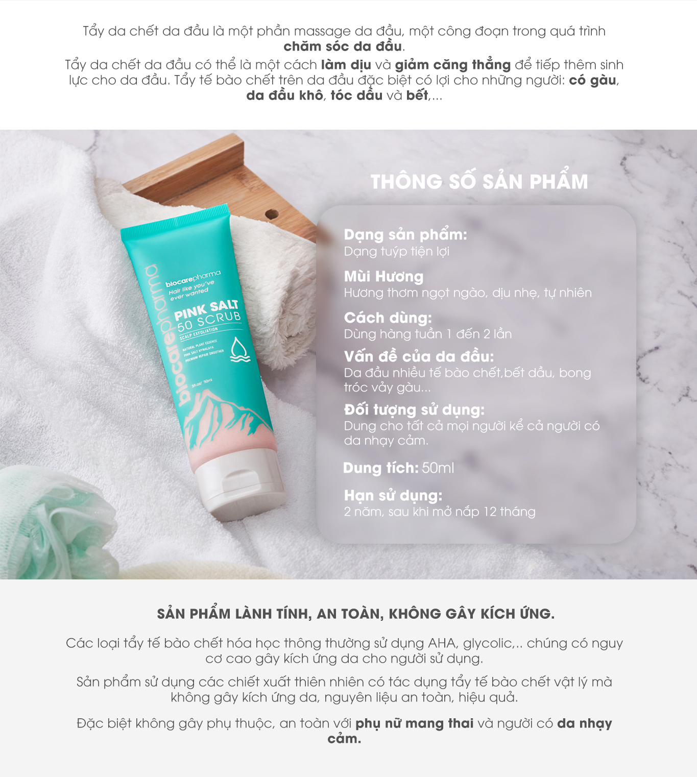 Mô tả Tẩy tế bào chết da đầu muối hồng Himalaya - Giảm bết tóc - Giảm gàu - Giúp phồng tóc - Biocarepharma - Tuýp 50gr - 3