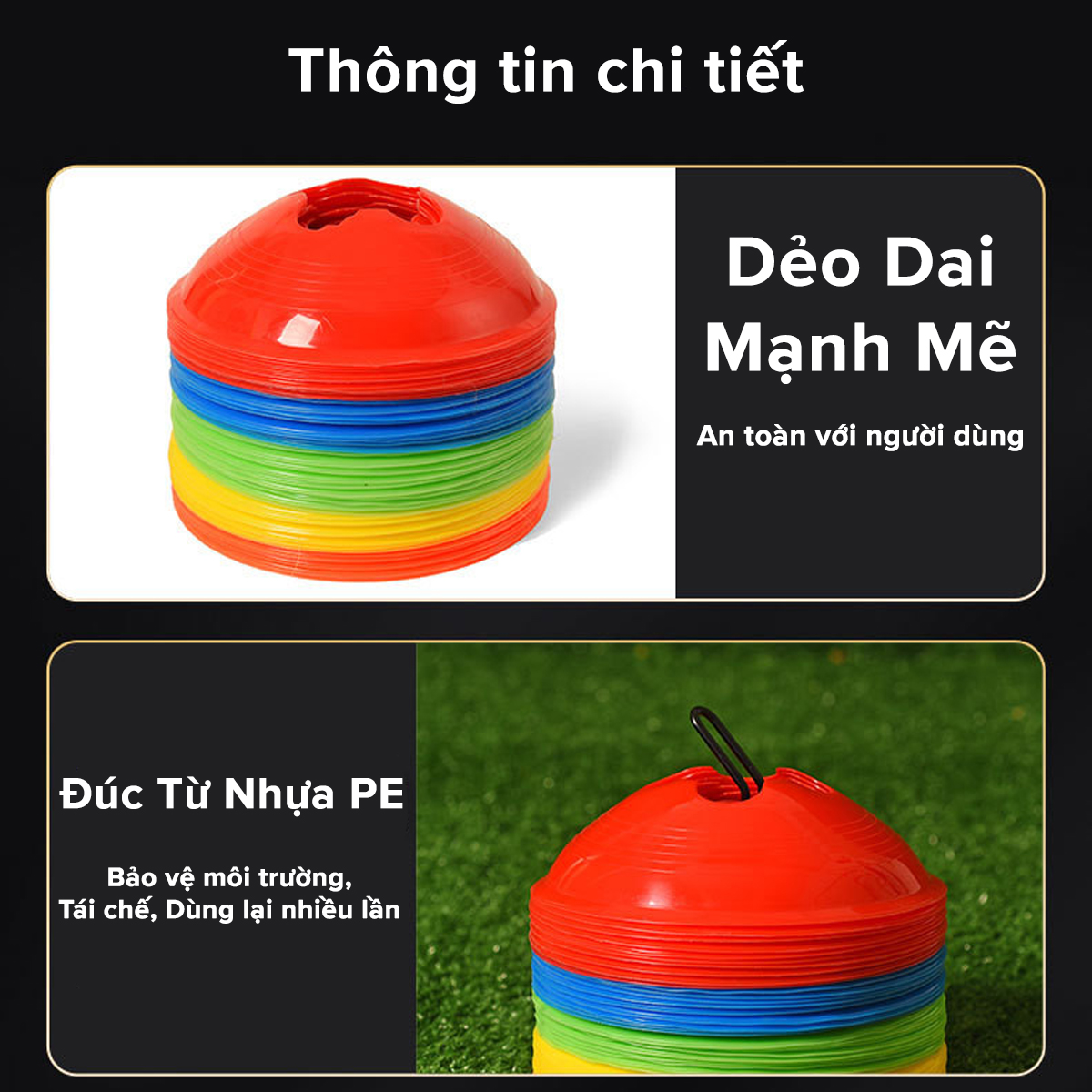 Mô tả Nấm Lùn Chiến Thuật Tập Bóng Đá, Cone, Tập Trượt Patin Cao 5cm Chọn Màu – Nặng 22gram Chính Hãng Amalife - 6