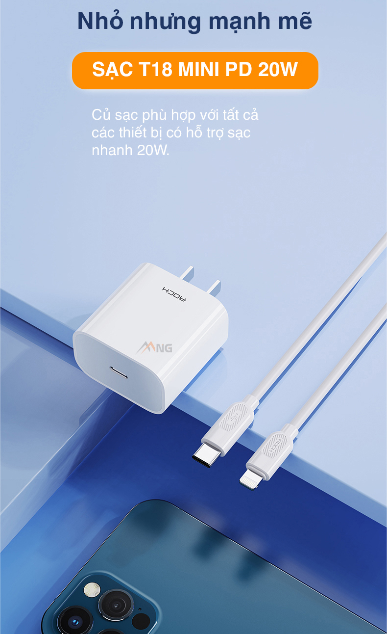 Mô tả Củ sạc nhanh PD 20W Rockspace T18 cổng ra typeC - hàng chính bảo hành 12 tháng 1 đổi 1 - 4