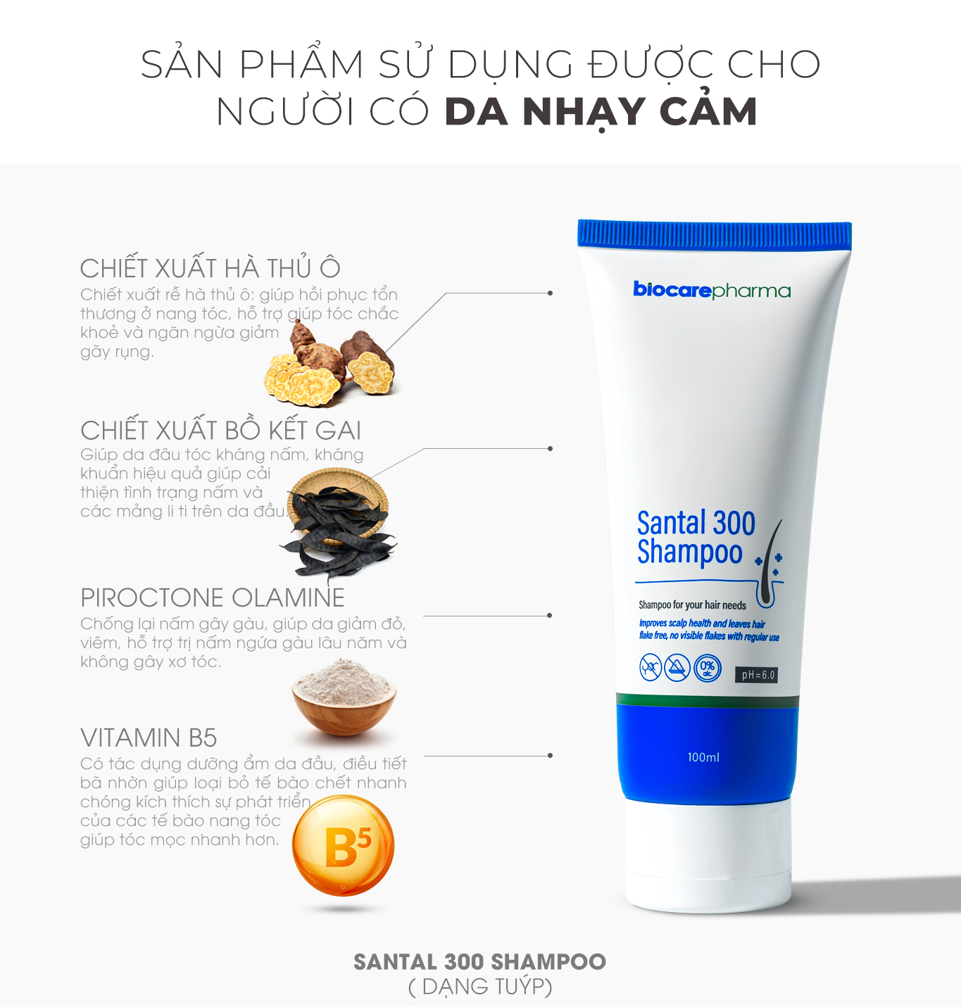 Mô tả Dầu gội dược liệu BIO CARE PHARMA giảm gàu, nấm ngứa da đầu Santal 300 Shampoo 100ml - 1