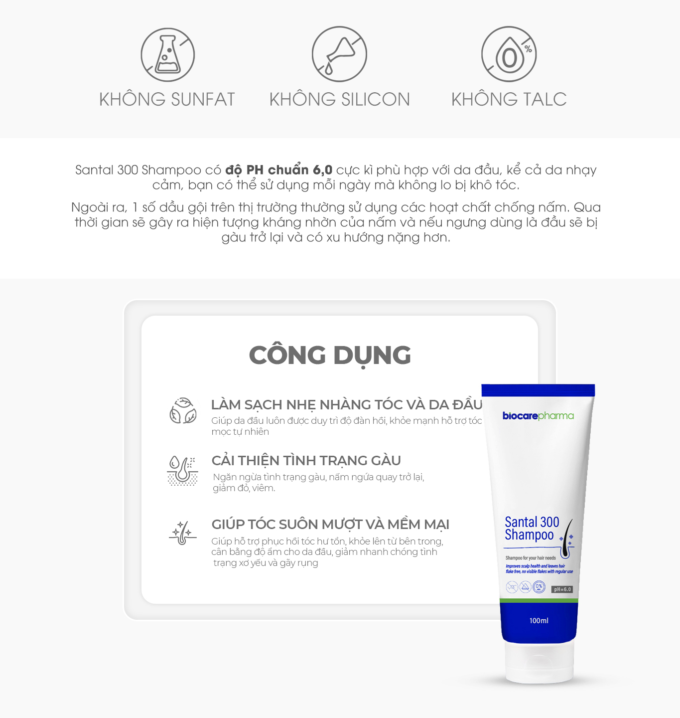 Mô tả Dầu gội dược liệu BIO CARE PHARMA giảm gàu, nấm ngứa da đầu Santal 300 Shampoo 100ml - 2