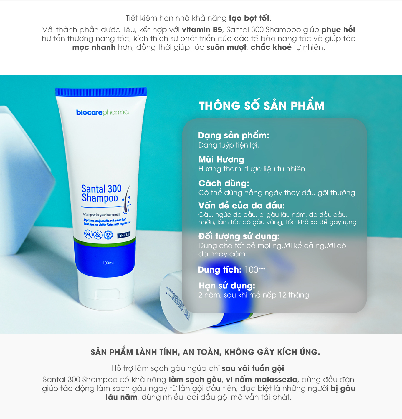 Mô tả Dầu gội dược liệu BIO CARE PHARMA giảm gàu, nấm ngứa da đầu Santal 300 Shampoo 100ml - 3