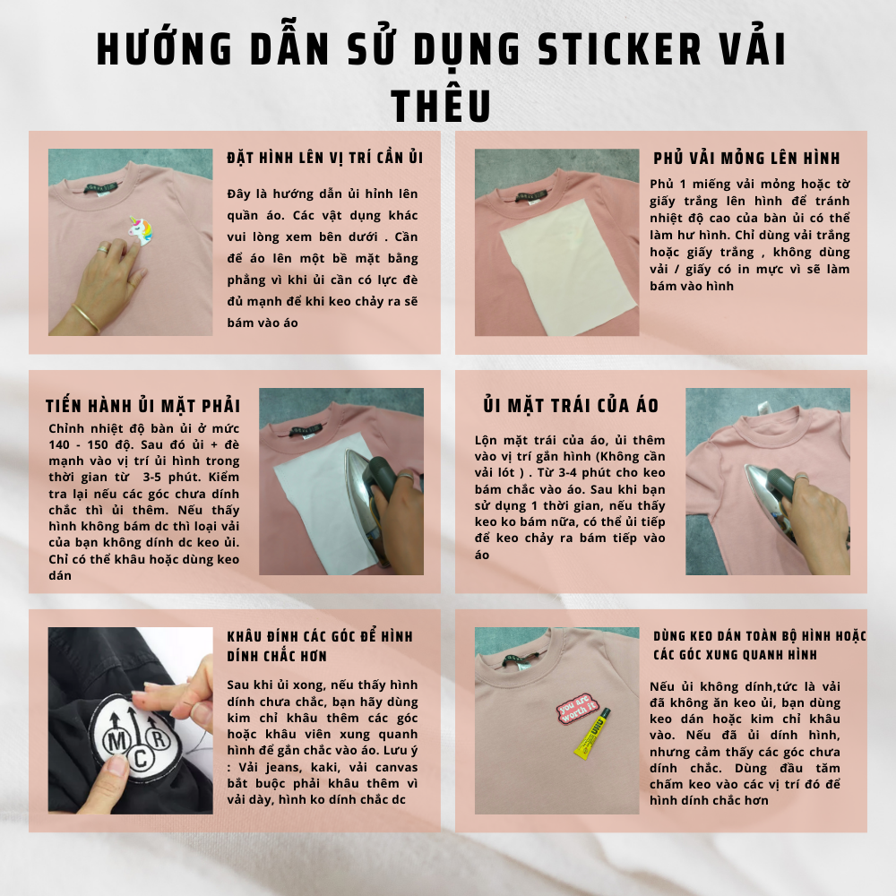 Sticker ủi áo cao cấp, miếng dán quần áo dùng làm Patch ủi, miếng vá ...