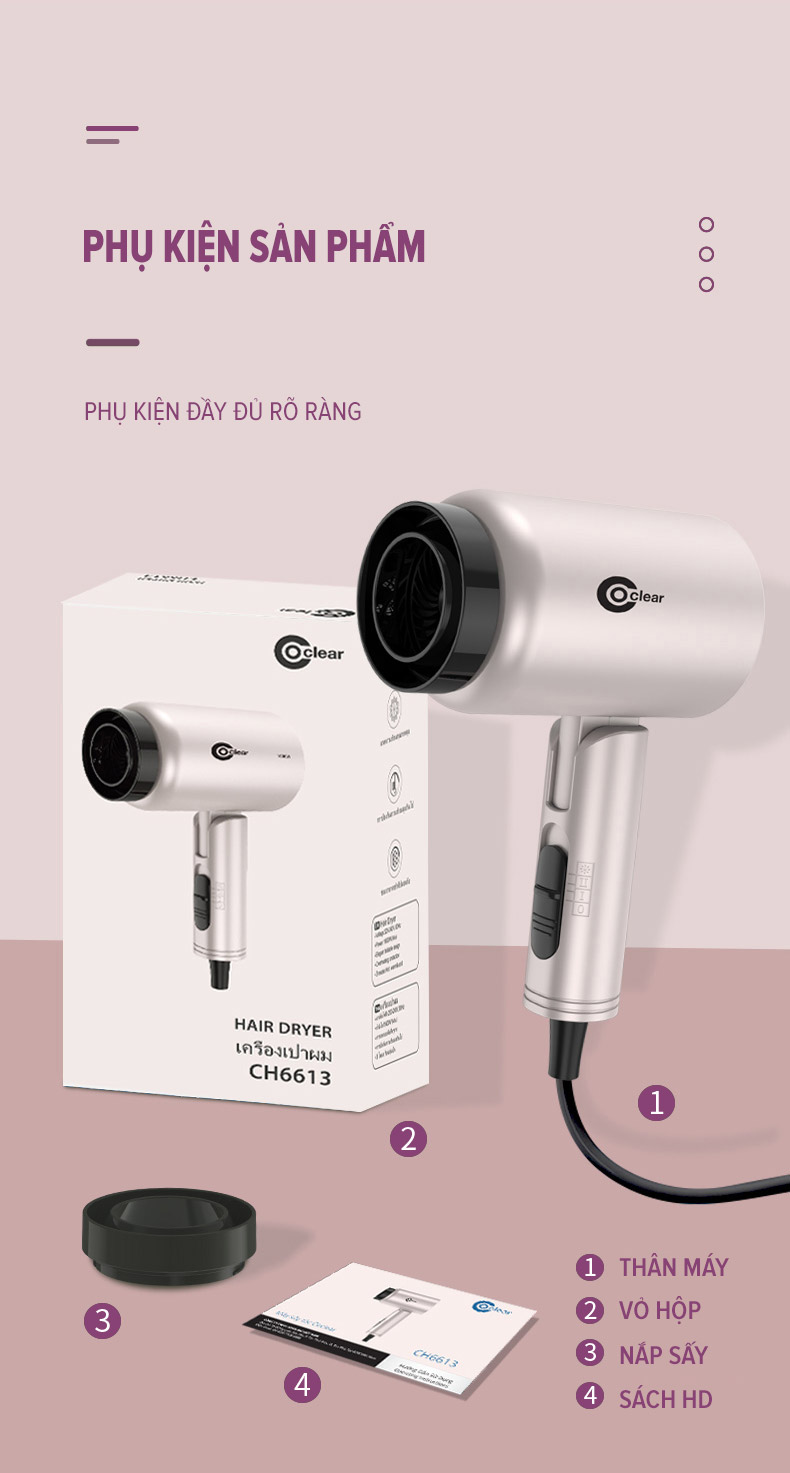 Mô tả Máy Sấy Tóc Mini Coclear CH6613 (1600W) Chế Độ Sấy Mát Bảo Vệ Tóc - Hàng Chính Hãng - 8