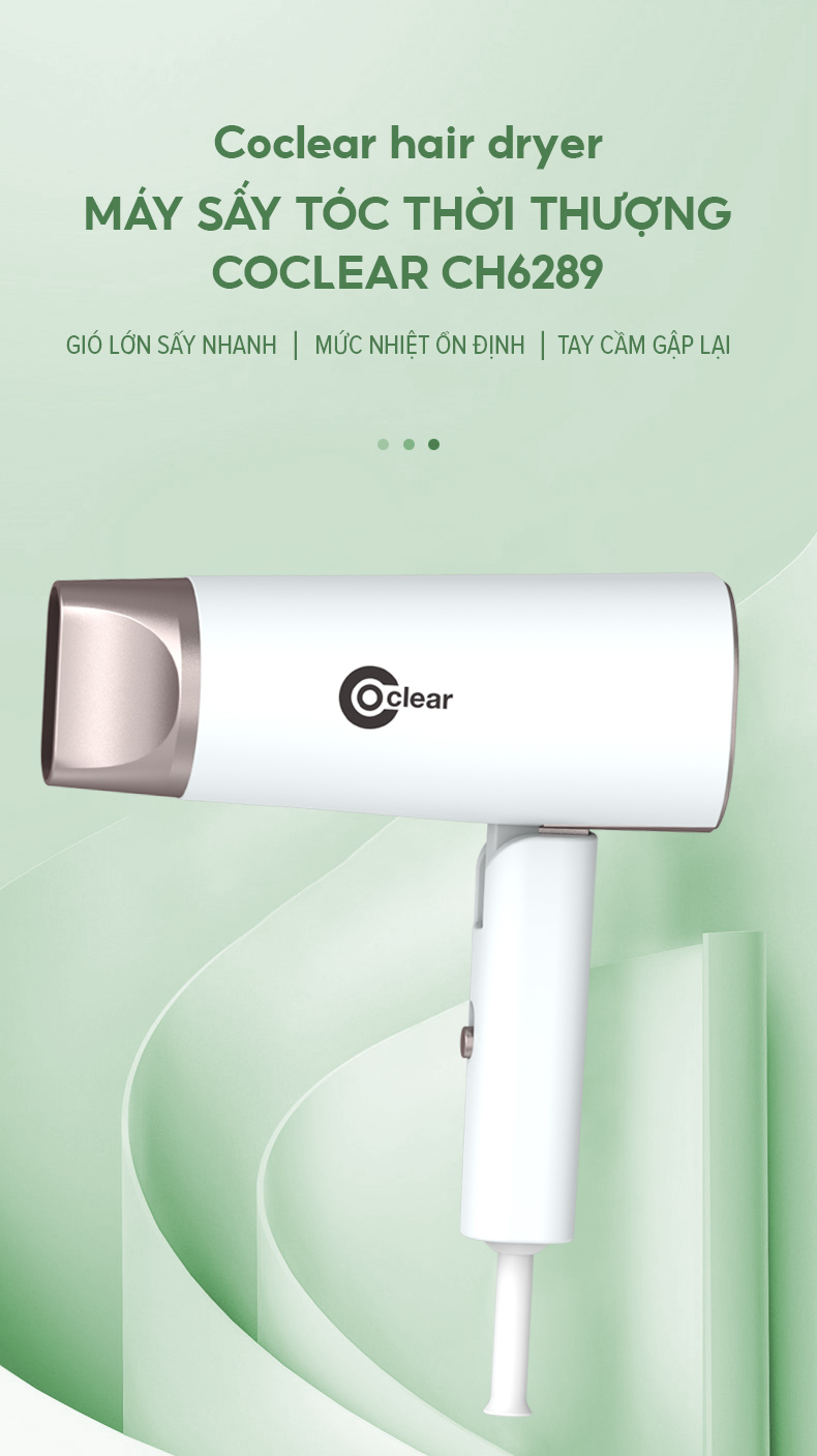 Mô tả Máy Sấy Tóc Coclear CH6289 (1800W) Chế Độ Sấy Mát Bảo Vệ Tóc - Hàng Chính Hãng - 1