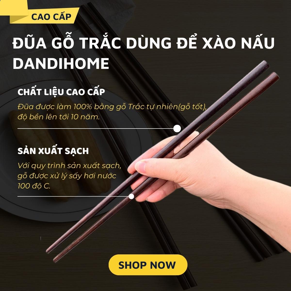 Mô tả Đũa xào nấu thức ăn DandiHome gỗ trắc dai 35,5cm cao cấp, chịu nhiệt tốt, an toàn - 1
