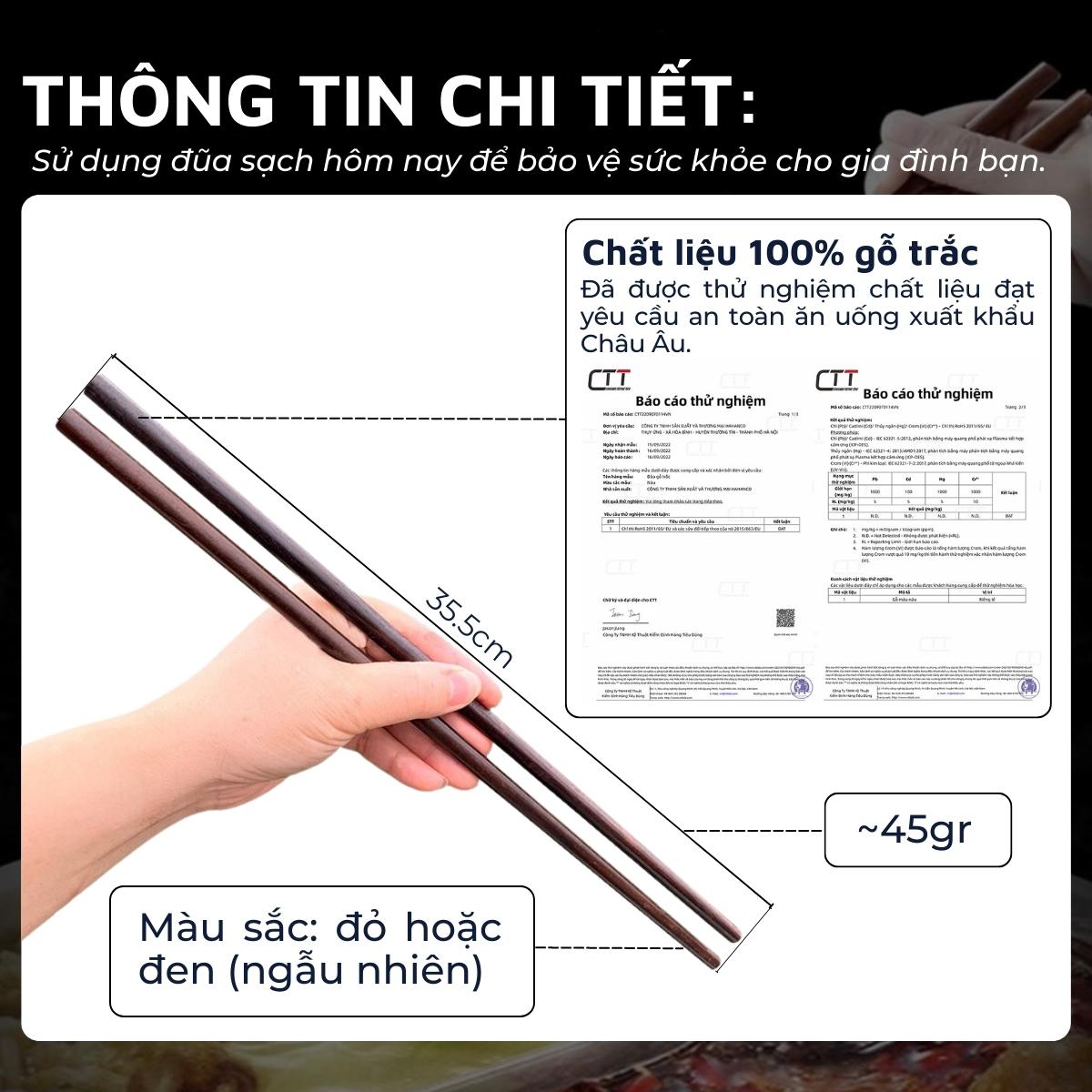 Mô tả Đũa xào nấu thức ăn DandiHome gỗ trắc dai 35,5cm cao cấp, chịu nhiệt tốt, an toàn - 2