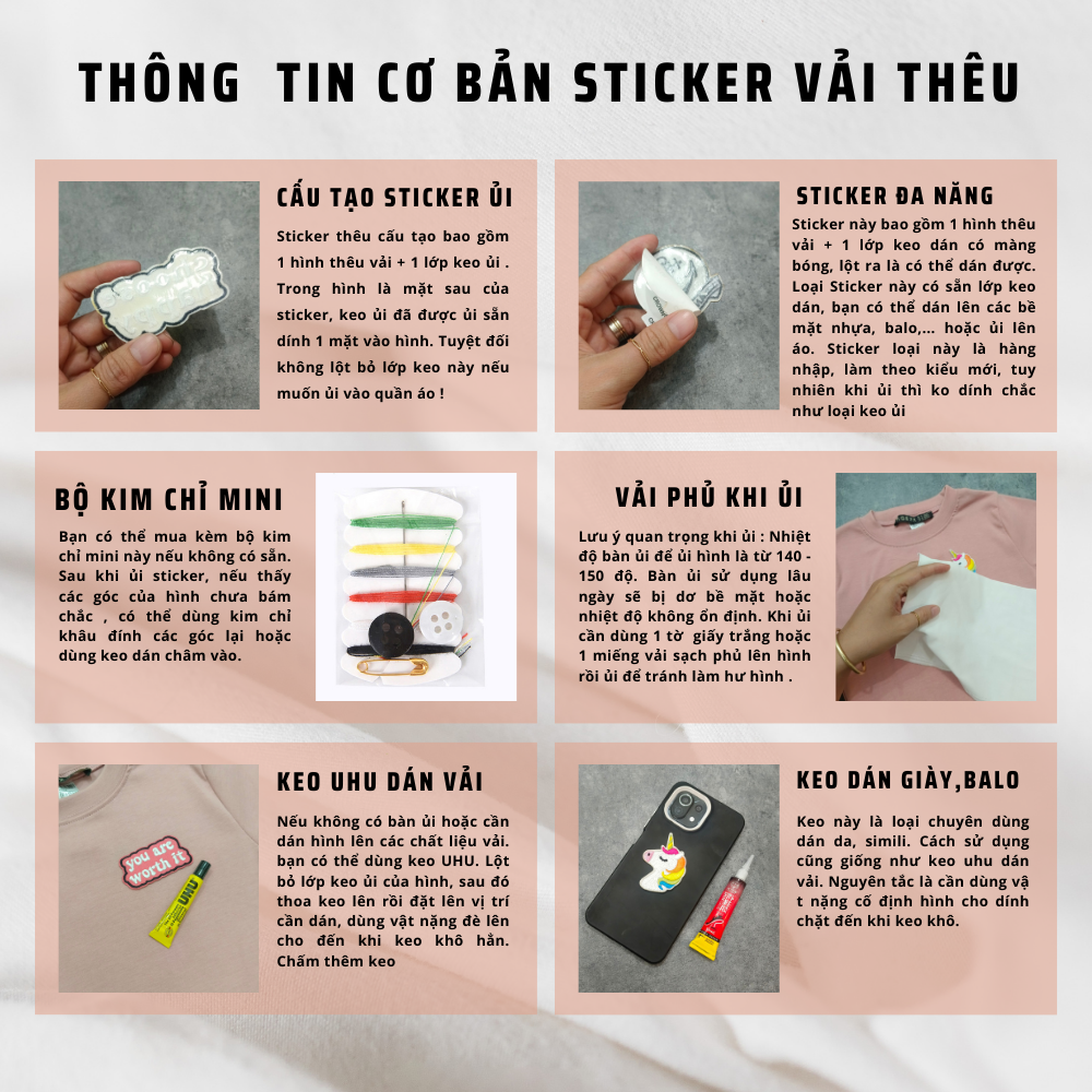 Sticker ủi áo cao cấp, miếng dán quần áo dùng làm Patch ủi, miếng vá ...