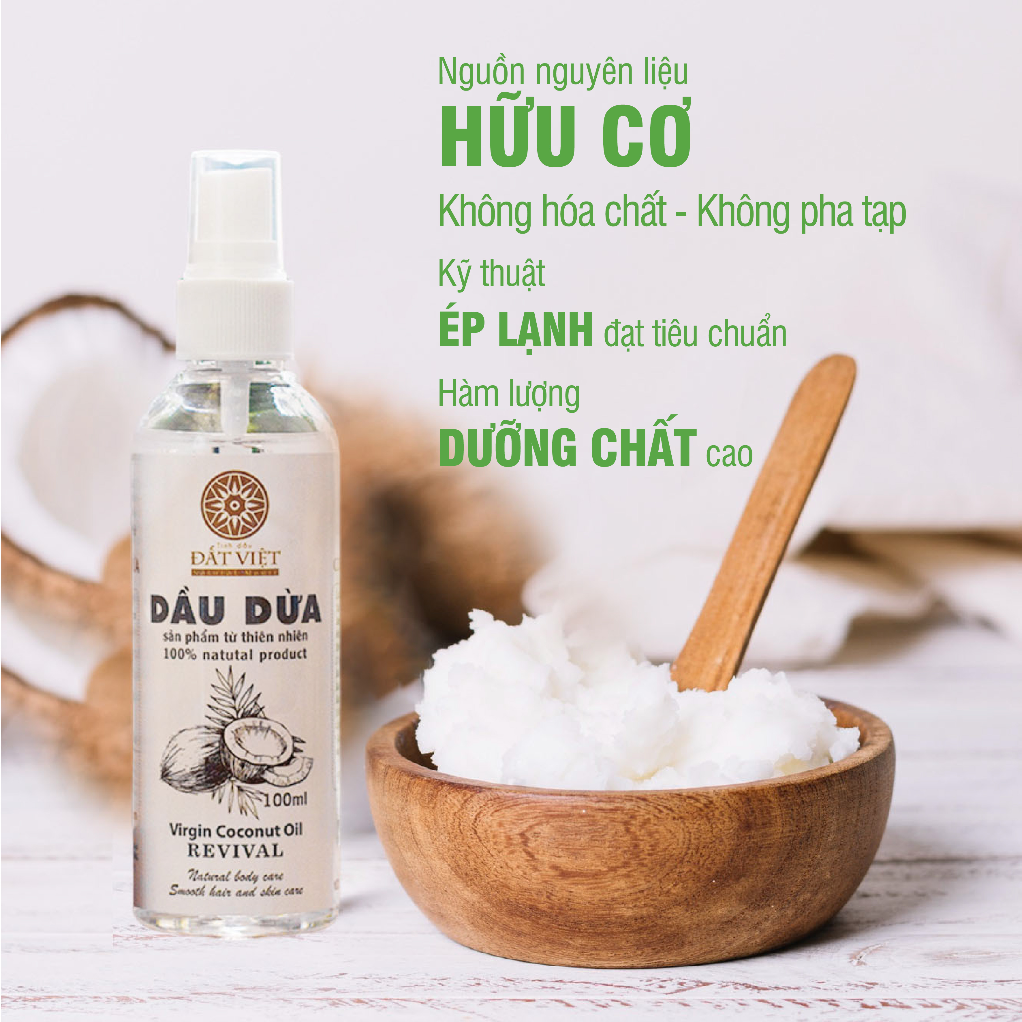 Mô tả Dầu dừa dưỡng tóc ép lạnh Đất Việt dung tích 100ml - Dưỡng tóc, dưỡng mi, an toàn cho bé sơ sinh - 2