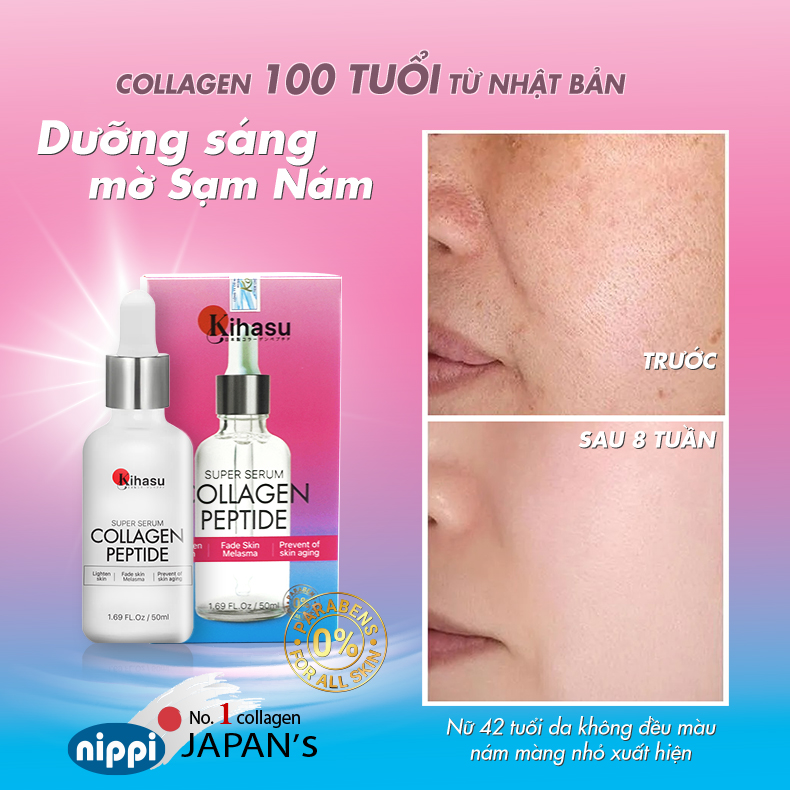 Mô tả Combo 2 chai 50ml: mờ thâm nám sạm, tàn nhang, đốm nâu, đồi mồi, chân chim, sáng da với serum collagen KIHASU nam + nữ - 3