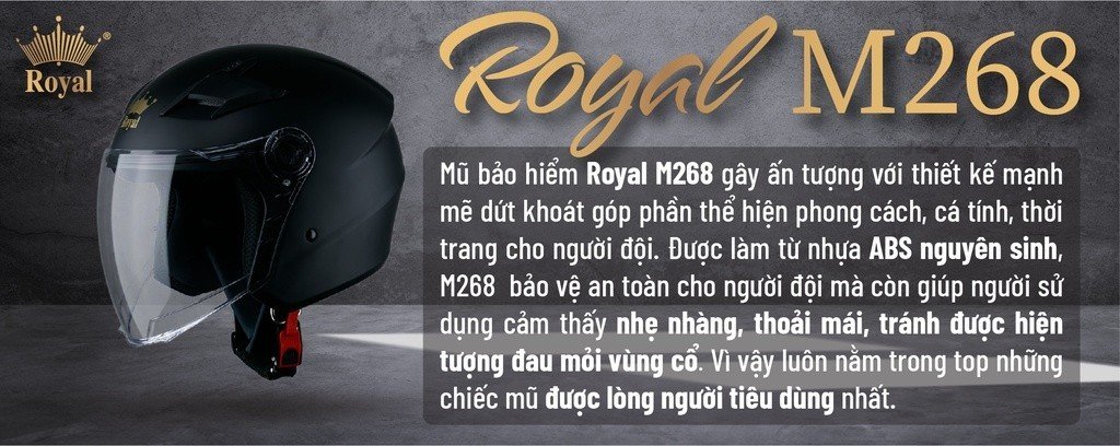 Mô tả Mũ Bảo Hiểm ¾ Đầu 2 Kính Cao Cấp – ROYAL M268 – Vòng Đầu 57-59cm – Hàng Chính Hãng – Bảo Hành 12 Tháng - 1