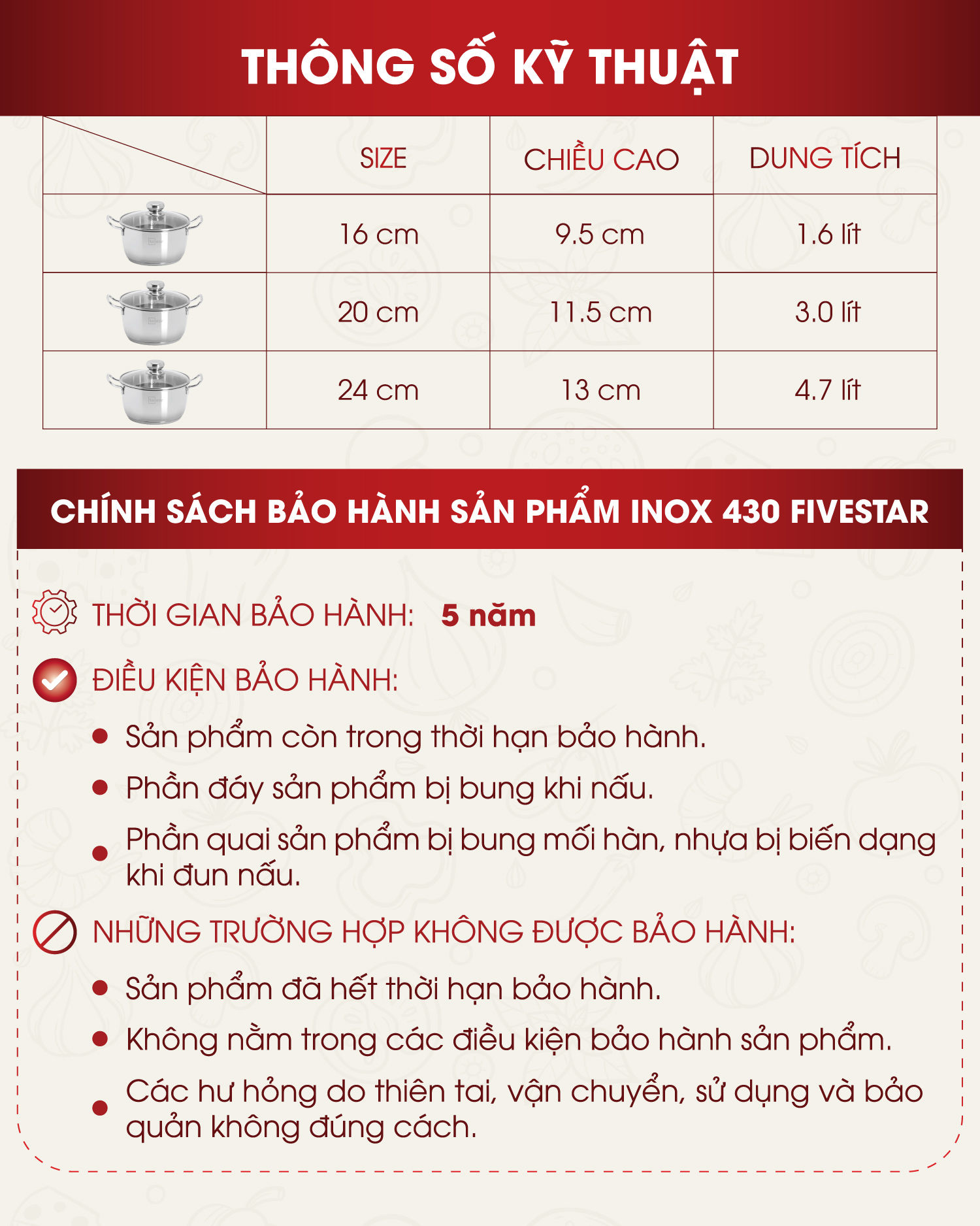Mô tả Bộ nồi inox 430 cao cấp Fivestar 3 đáy nắp kính dùng được bếp từ , hồng ngoại , gas , tặng 1 vá canh - 3