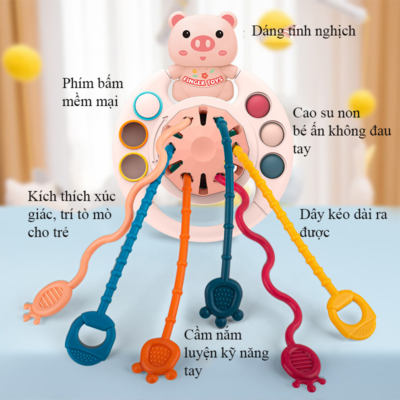 Mô tả Đồ chơi gặm nướu chất liệu nhựa và cao su non có dây rút thông minh rèn luyện vận động thô - 1