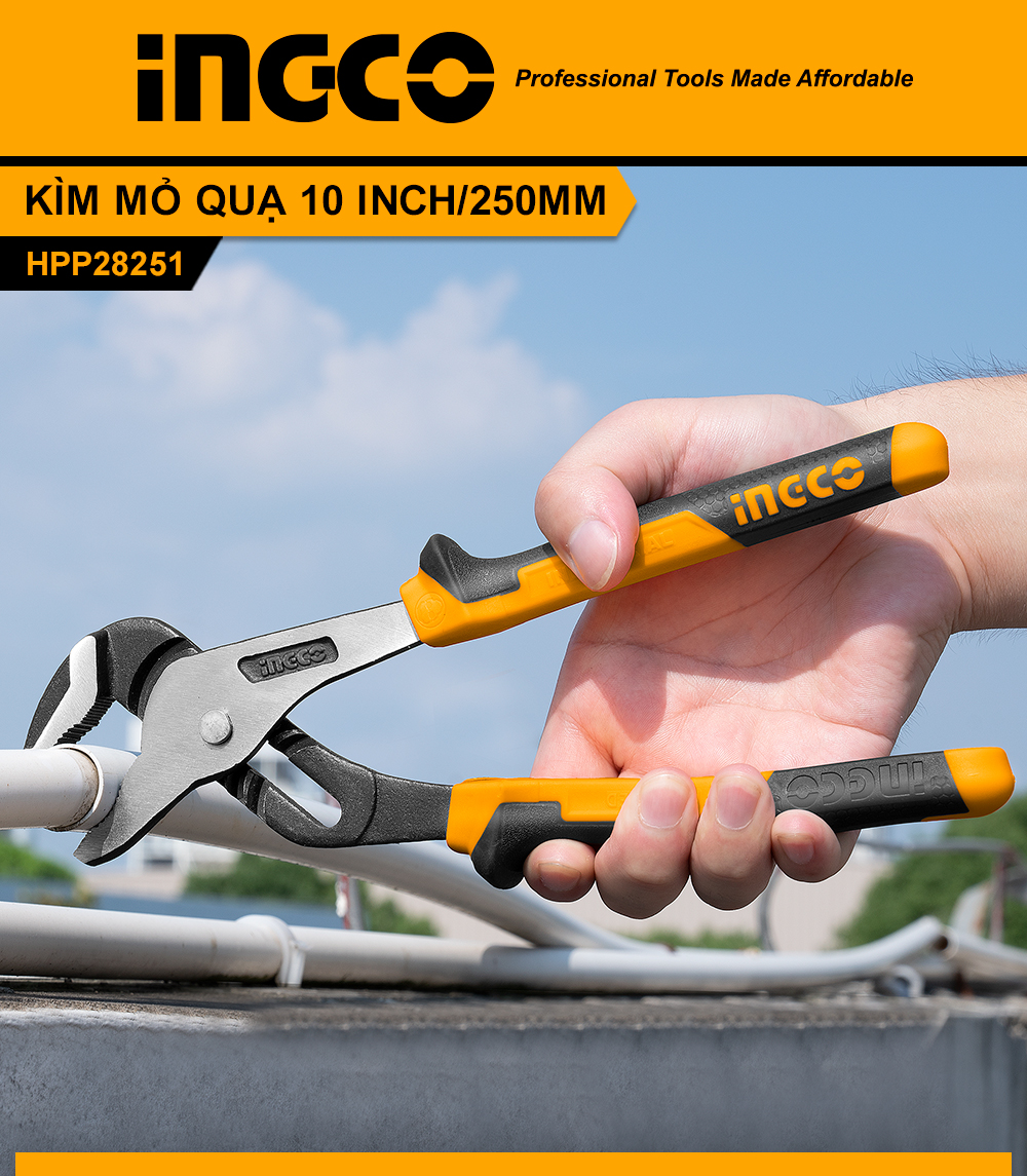 Mô tả Kìm mỏ quạ 10 inch/250mm INGCO HPP28251 độ mở tối đa 50mm kích thước dài 250mm - 1