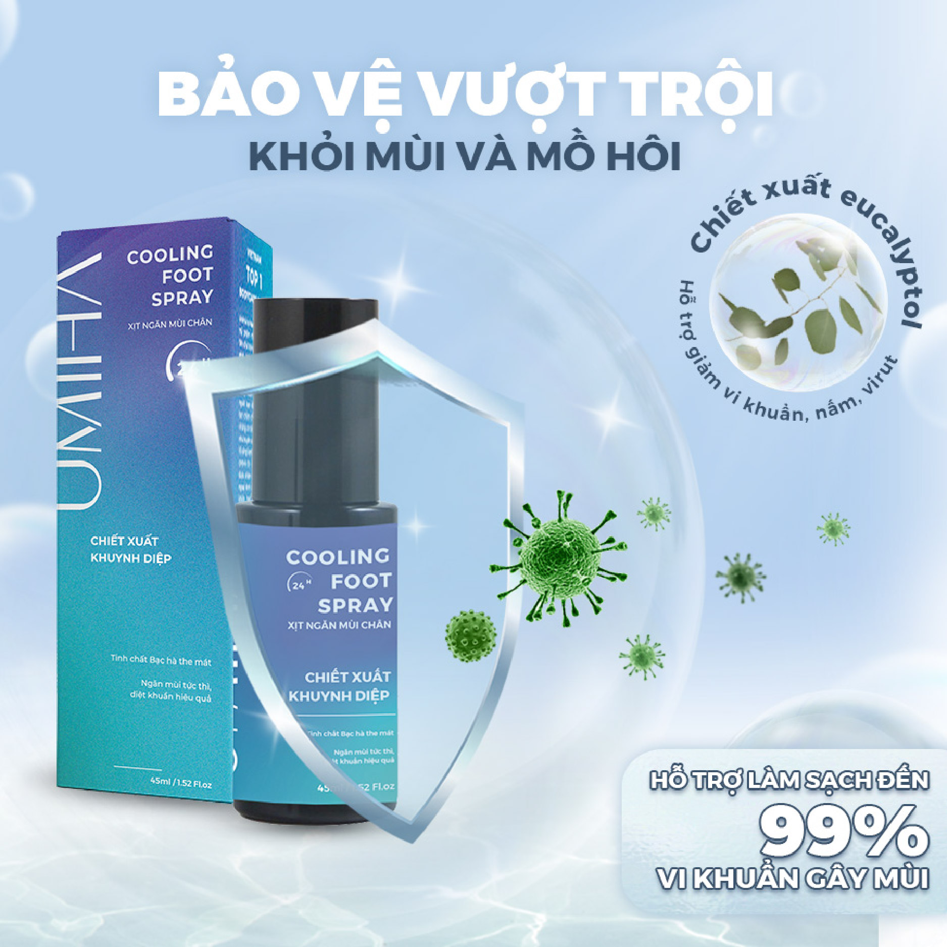 Mô tả Xịt hôi chân UMIHA (45ml) chiết xuất Khuynh Diệp xịt khử mùi hôi chân và khử mùi giày hiệu quả cả ngày dài - 1