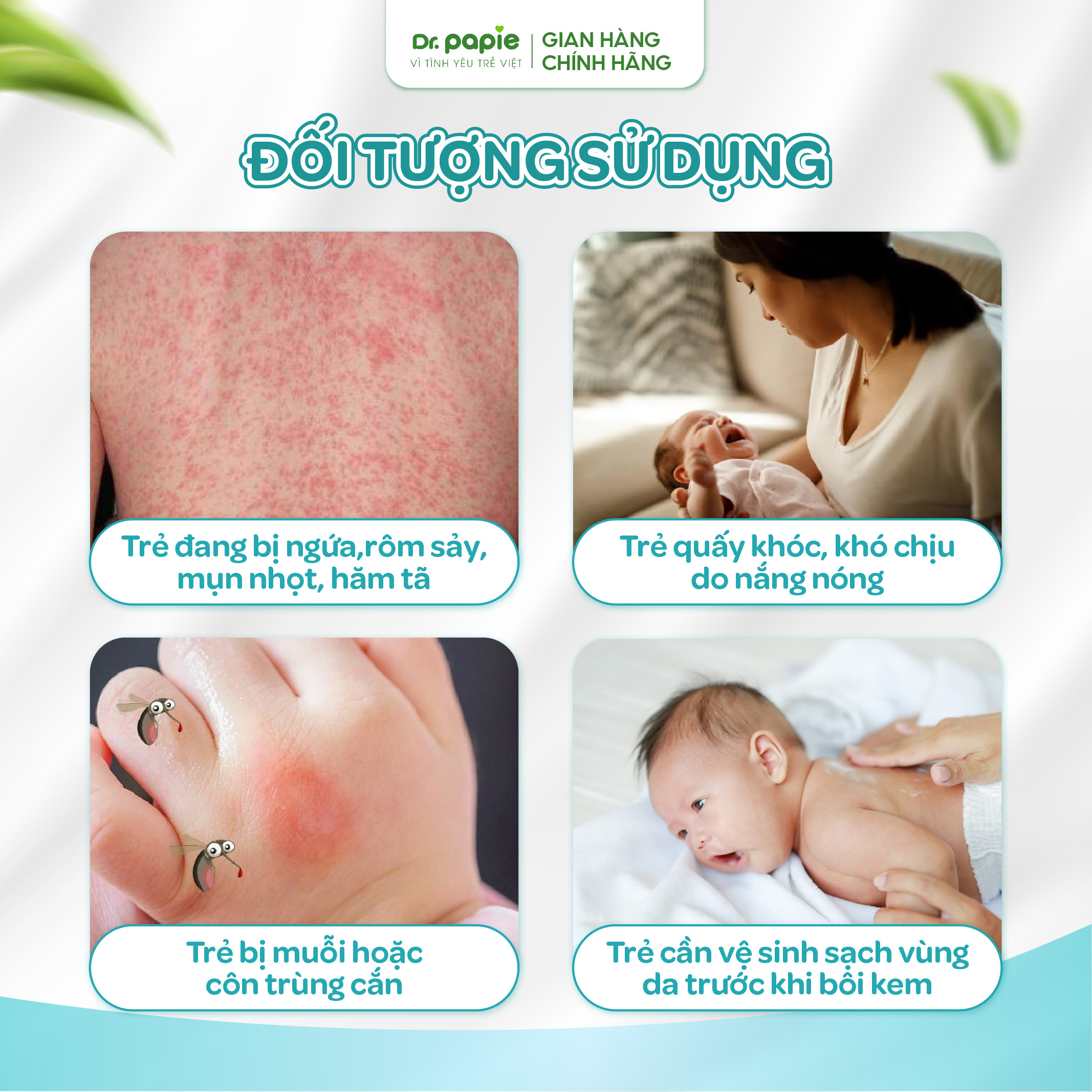 Mô tả 1 Gói Khăn Lau Hạ Sốt Tẩm Ướt Thảo Dược Dr.Papie Làm Mát Dịu Da, Vết Côn Trùng Đốt, Giảm Rôm Sảy, Mẩn Ngứa Cho Bé - 3
