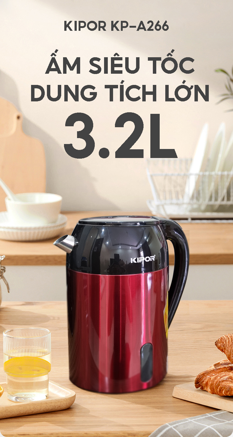 Mô tả Ấm siêu tốc KIPOR KP-A266 dung tích 3.2L - 1