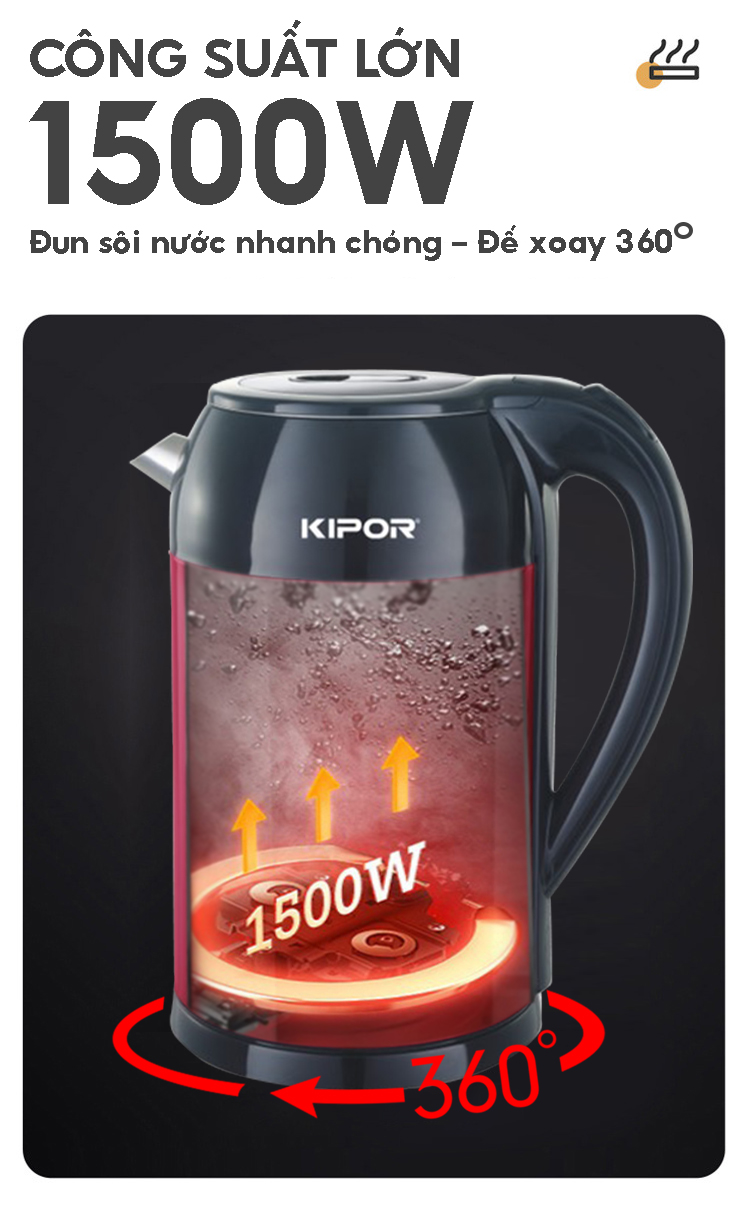 Mô tả Ấm siêu tốc KIPOR KP-A266 dung tích 3.2L - 4