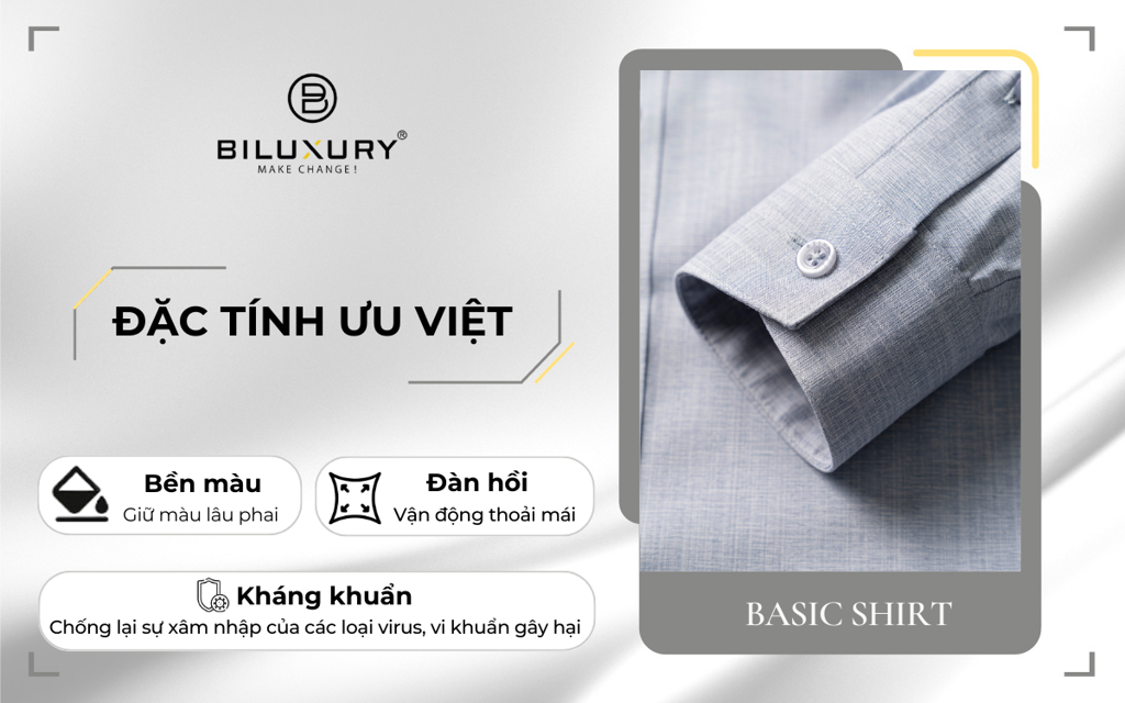 Mô tả Áo Sơ Mi Dài Tay 7SMDB008 Biluxury Vải Polyspun Chống Nhăn Kháng Khuẩn Chống Tia UV - 2