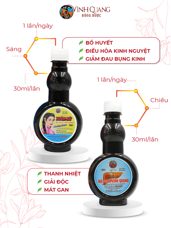 Mô tả Combo Điều Kinh Thải Độc VĨNH QUANG - Bổ huyết, Mát gan chăm sóc cho Phụ Nữ - Chai 280ml - 3