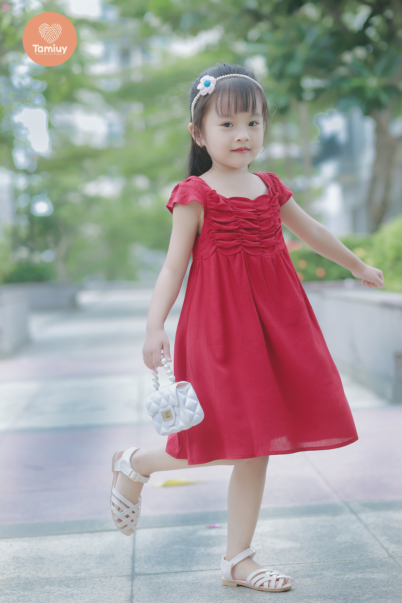 Mô tả Đầm Bé Gái Tamiuy Thiết Kế Tay Phồng Cánh Tiên, Dún Ngực, Cotton Mềm (1-10T) - 2