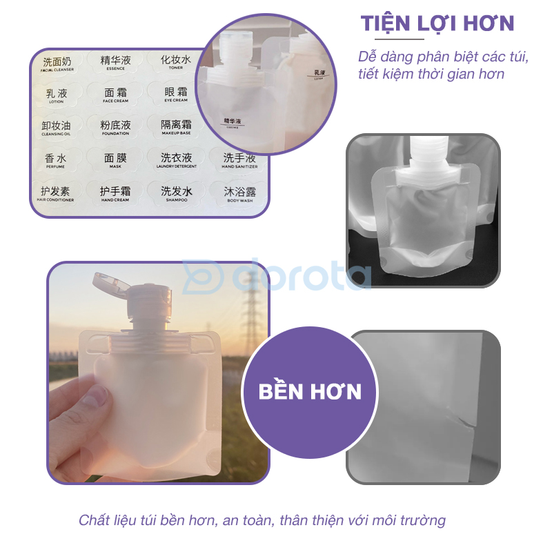 Mô tả Túi chiết mỹ phẩm du lịch DOROTA đựng dầu gội, sữa rửa mặt sữa tắm TC - 2