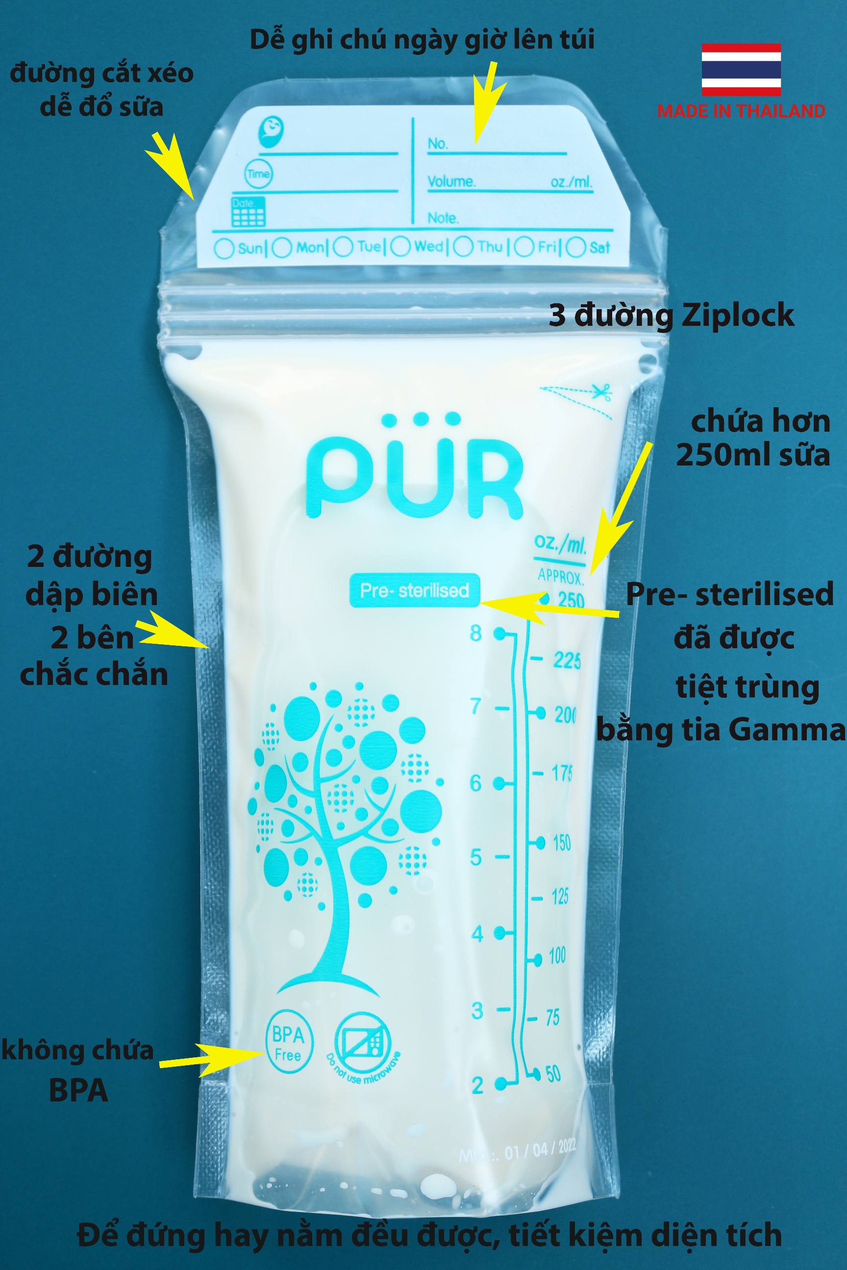 Mô tả Túi trữ sữa Pur, hộp 50 túi và hộp 24 túi - 1