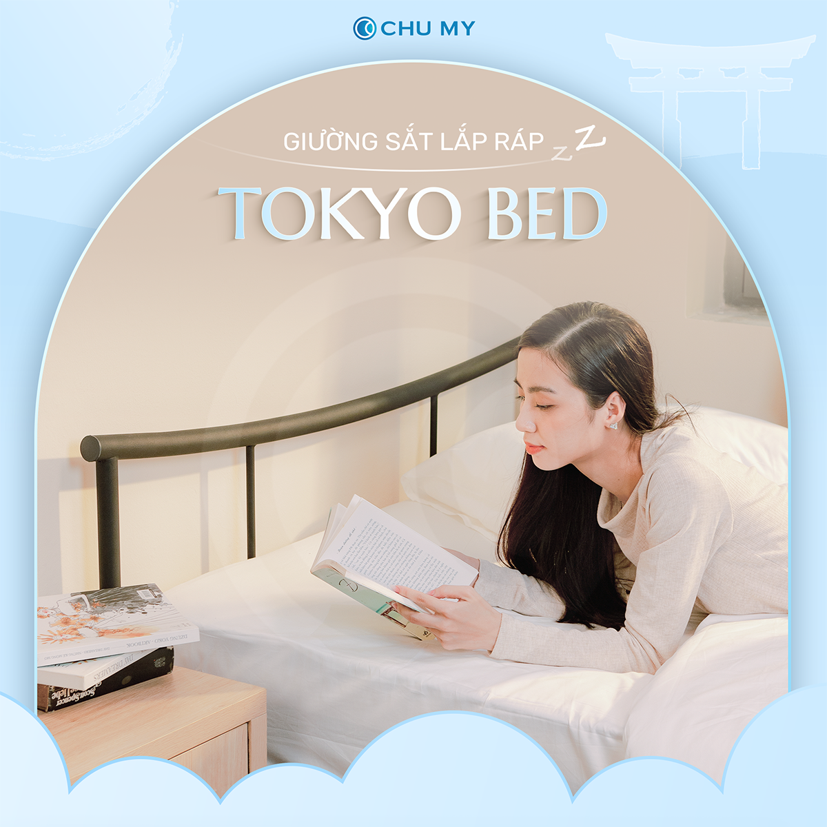 Mô tả Giường ngủ lắp ráp TOKYO CHU MY, khung thép sơn tĩnh điện, màu đen nhám/trắng bóng, nhiều kích thước - 1