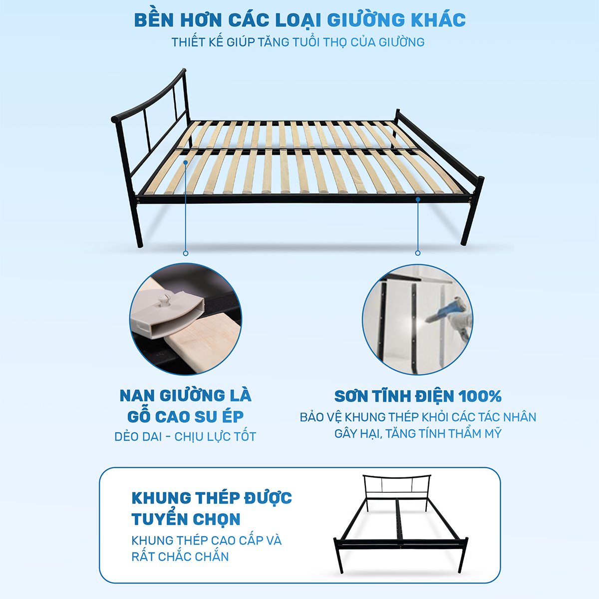 Mô tả Giường ngủ lắp ráp TOKYO CHU MY, khung thép sơn tĩnh điện, màu đen nhám/trắng bóng, nhiều kích thước - 3