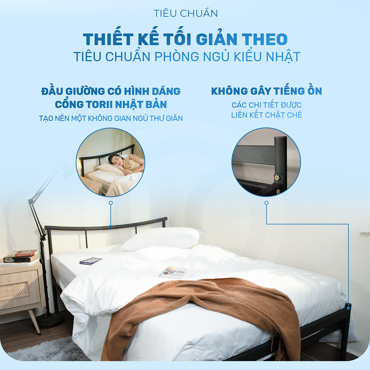 Mô tả Giường ngủ lắp ráp TOKYO CHU MY, khung thép sơn tĩnh điện, màu đen nhám/trắng bóng, nhiều kích thước - 2