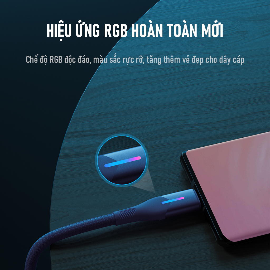 Mô tả Cáp Sạc Nhanh ROBOT RFL100/RFC100/RFM100 Chiều Dài 1M Có Đèn Led Dây Dù Chống Rối - 6