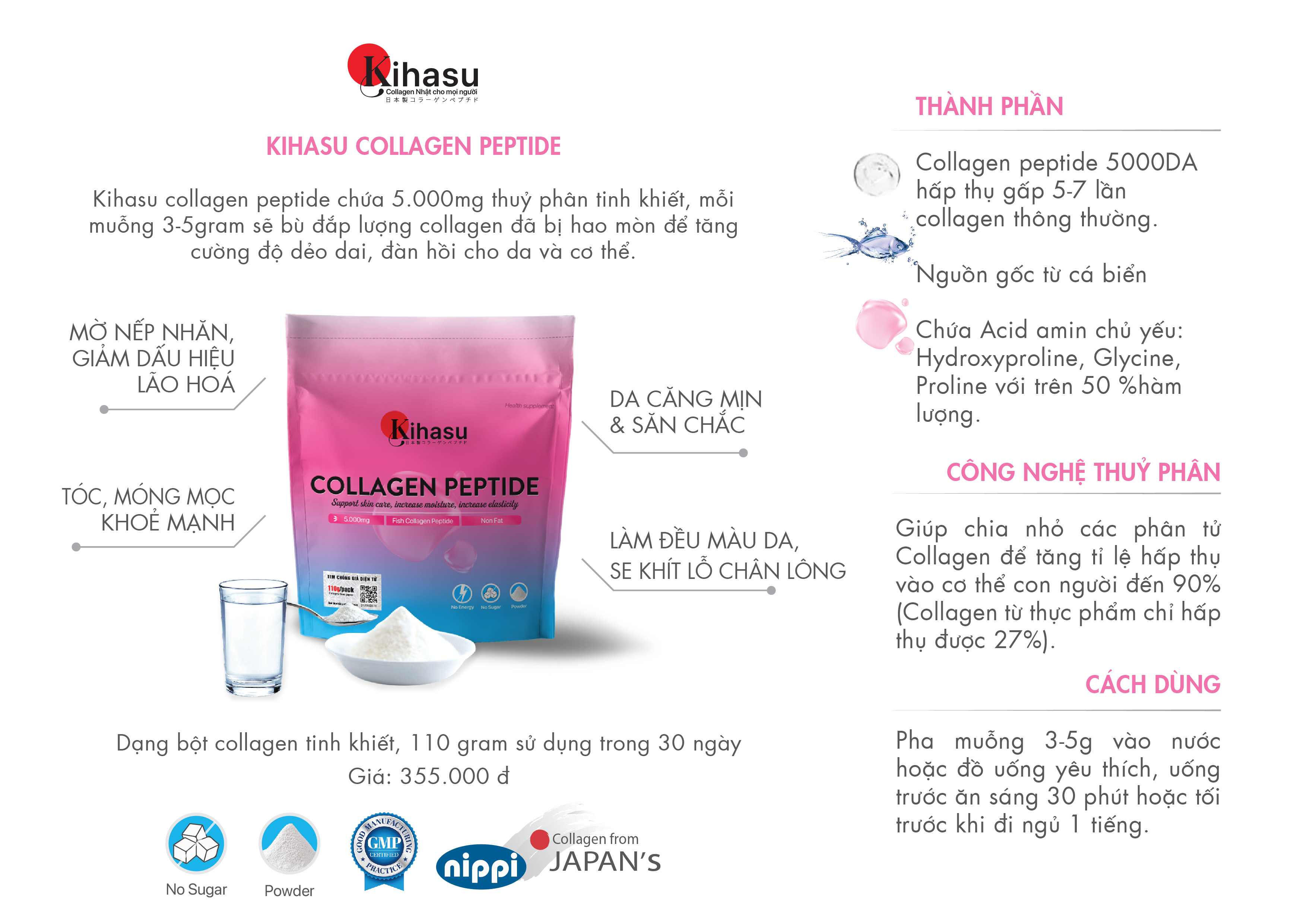 Mô tả Combo bột Kihasu collagen peptide: giúp sáng da, trắng da bạn, mờ nám sạm đốm nâu trên da - 7