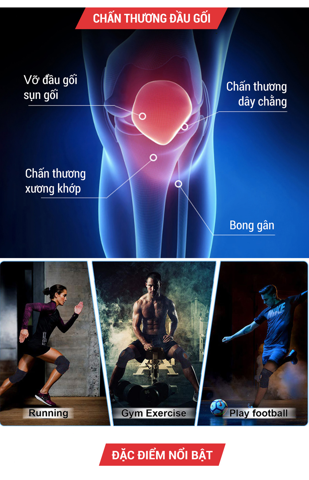 Mô tả Bó gối thể thao, bảo vệ đầu gối tập gym GoodFit co giãn 4 chiều, dệt 3D dày dặn GF518K - 3