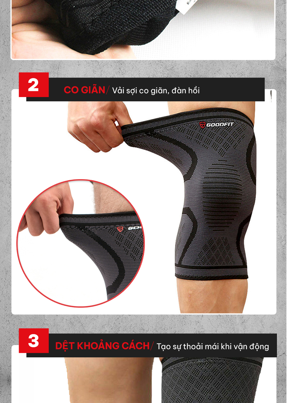 Mô tả Bó gối thể thao, bảo vệ đầu gối tập gym GoodFit co giãn 4 chiều, dệt 3D dày dặn GF518K - 5