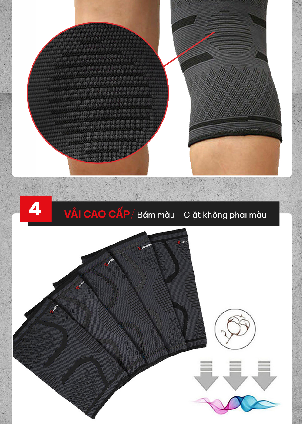 Mô tả Bó gối thể thao, bảo vệ đầu gối tập gym GoodFit co giãn 4 chiều, dệt 3D dày dặn GF518K - 6