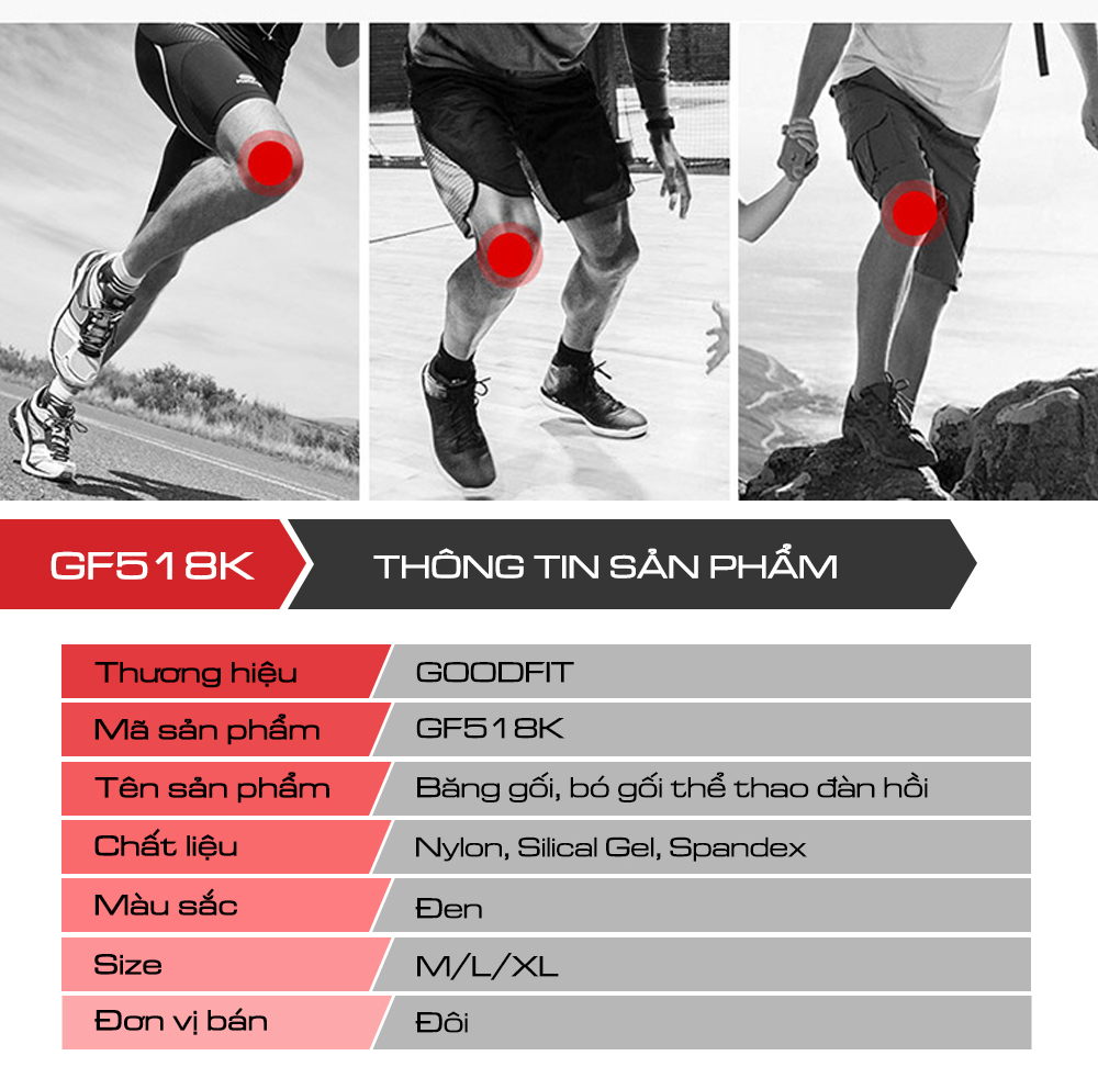 Mô tả Bó gối thể thao, bảo vệ đầu gối tập gym GoodFit co giãn 4 chiều, dệt 3D dày dặn GF518K - 11