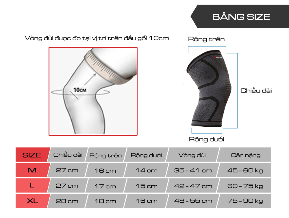 Mô tả Bó gối thể thao, bảo vệ đầu gối tập gym GoodFit co giãn 4 chiều, dệt 3D dày dặn GF518K - 12