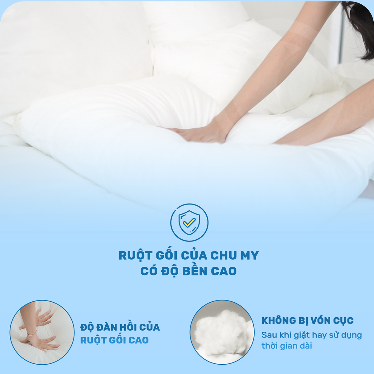 Mô tả Gối khách sạn CHU MY, êm ái bồng bềnh, vỏ cotton tự nhiên cao cấp - 4