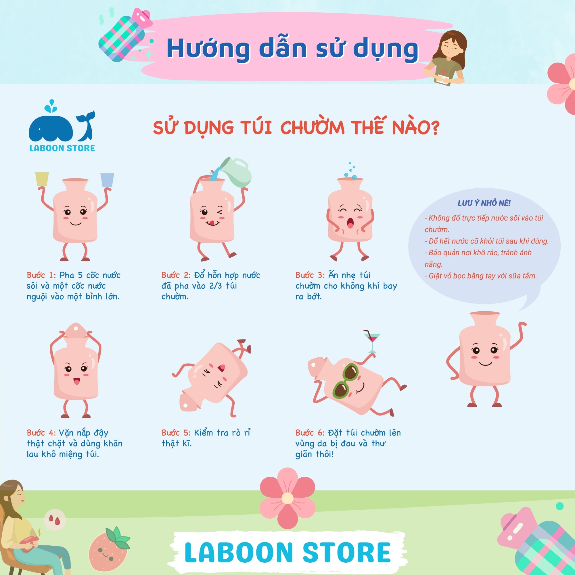 Mô tả Bộ quà tặng bạn gái túi chườm bụng đa năng 1000ml LABOON kèm bình giữ nhiệt và phụ kiện siêu xinh - 6