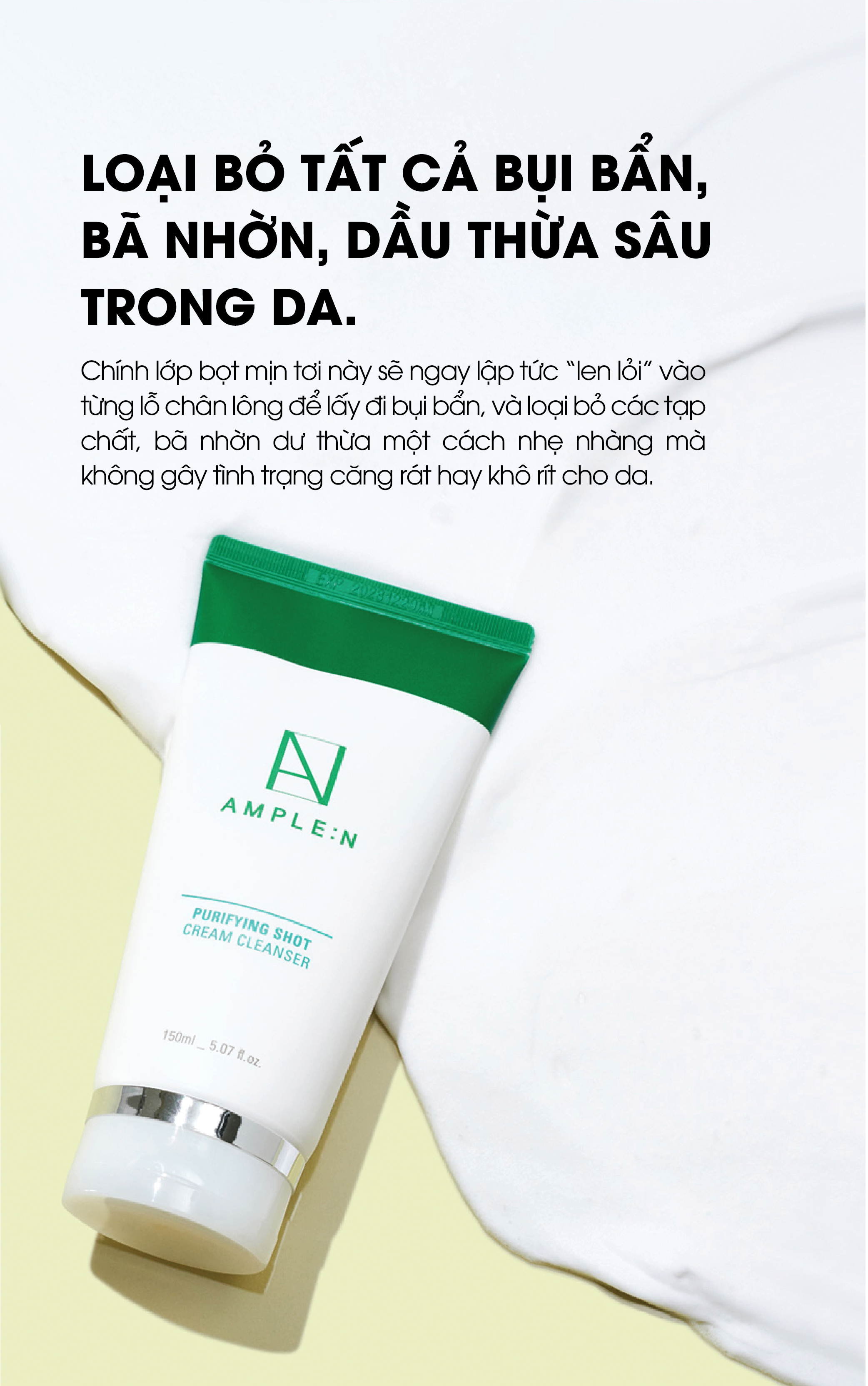 Mô tả Sữa Rửa Mặt Dịu Nhẹ AMPLE:N Purifying Shot Cream Cleanser 150ml - 4