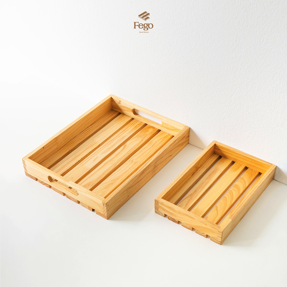 Mô tả Khay gỗ thông tự nhiên FEGO có tay cầm để decor, trang trí, đựng đồ ăn, mỹ phẩm - 2